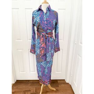 Taj by Sabrina Crippa Colorful Animal Print Wrap Shirt Dress Medium NWT